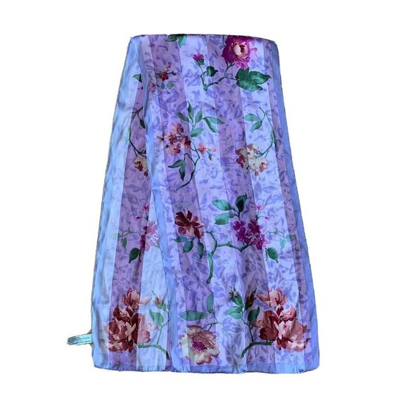 Elaine Gold Collection Purple Floral Rectangular Scarf 50” By 11” Vintage - Picture 3 of 7